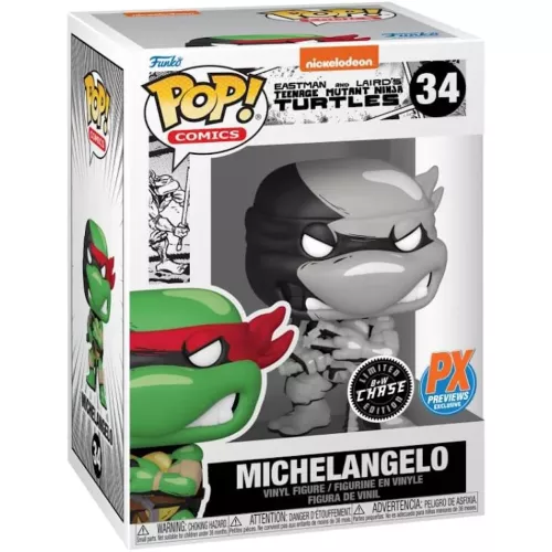 Funko Pop! Michelangelo #34 Chase Black and White Nickelodeon Eastman and Laird's Teenage Mutant Ninja Turtles Box