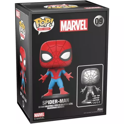 Funko Pop! Spider-Man #09 Die-cast Chase Silver Marvel Box