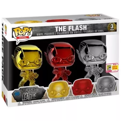 Funko Pop! The Flash 3 Pack Gold Chrome DC Justice League Box