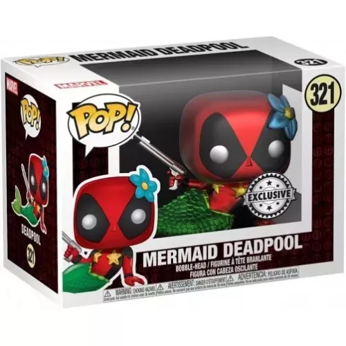 Funko Pop! Mermaid Deadpool #321 Metallic Marvel Vinyl Figure Box
