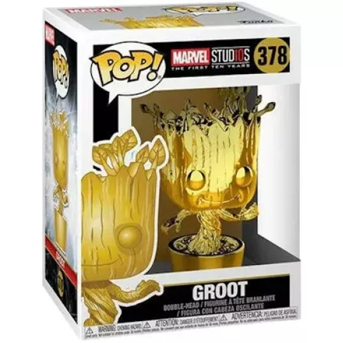 Funko Pop! Groot #378 Gold Chrome Marvel Stud10s The First Ten Years Box