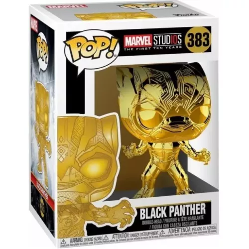 Funko Pop! Black Panther #383 Gold Chrome Marvel Stud10s The First Ten Years Box