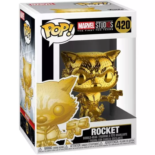 Funko Pop! Rocket #420 Gold Chrome Marvel Stud10s The First Ten Years Box