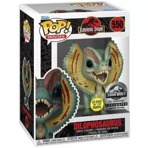 Funko Pop! Dilophosaurus #550 Glows in the Dark Jurassic Park 25th Anniversary Box