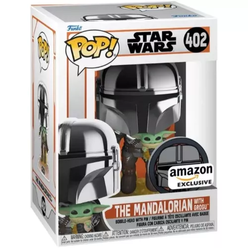 Funko Pop! The Mandalorian with Grogu #402 Chrome Star Wars Box